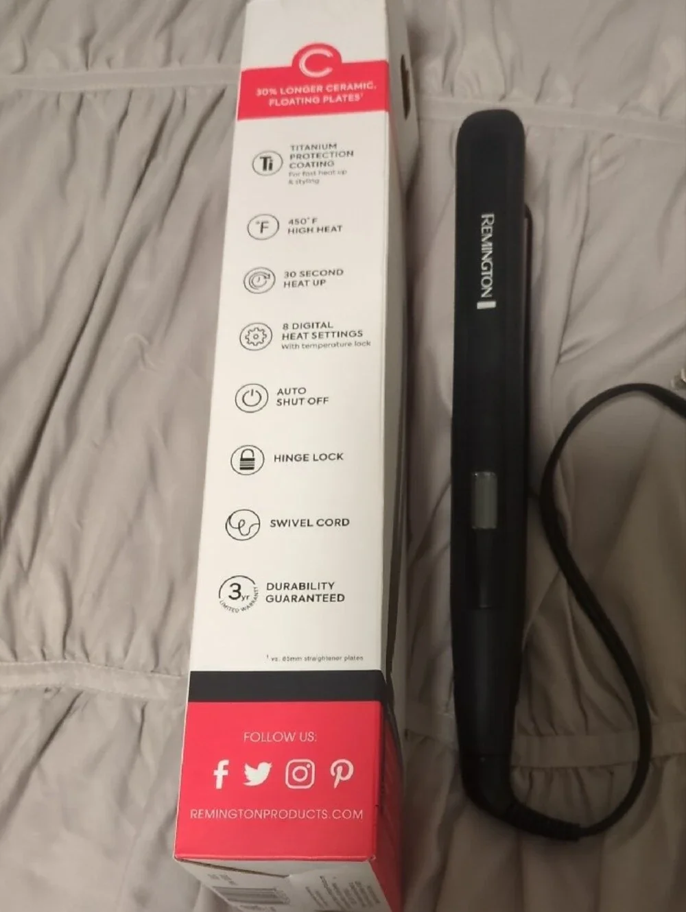 Remington Black Flat Iron Hair Straightener with Box